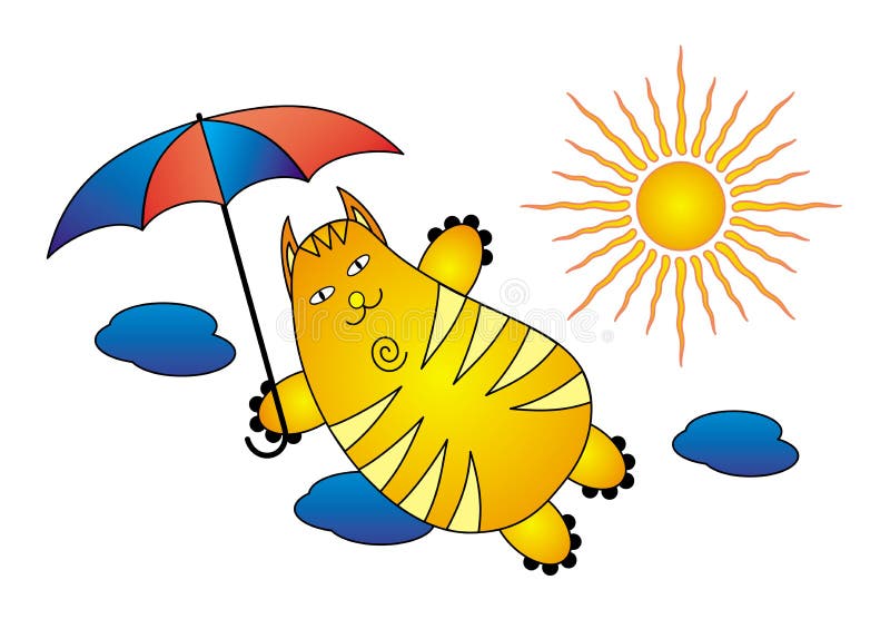 A Flying Cat with an Umbrella in the Sky Against a Background of Clouds and Sun. Vector. Stock Vector - Illustration of symbol, cartoon: 126744949 A Flying Cat with an Umbrella in the Sky Against a Background of Clouds and Sun. Vector. Stock Vector - Illustration of symbol, cartoon: 126744949
