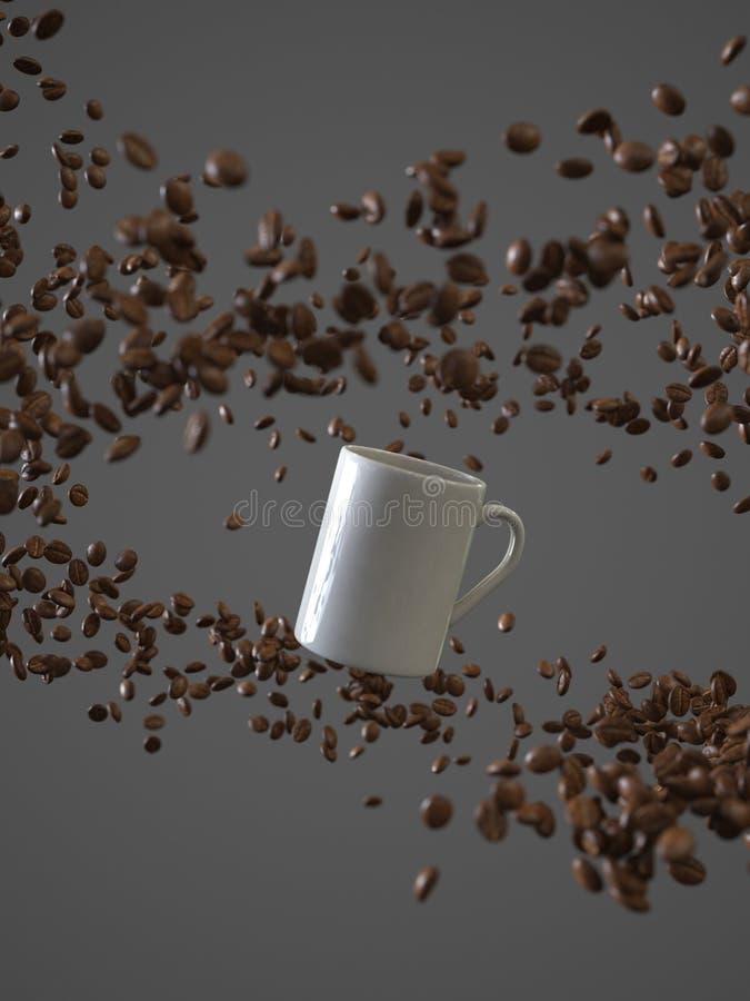 Flying Coffee Beans And Cup Stock Illustration