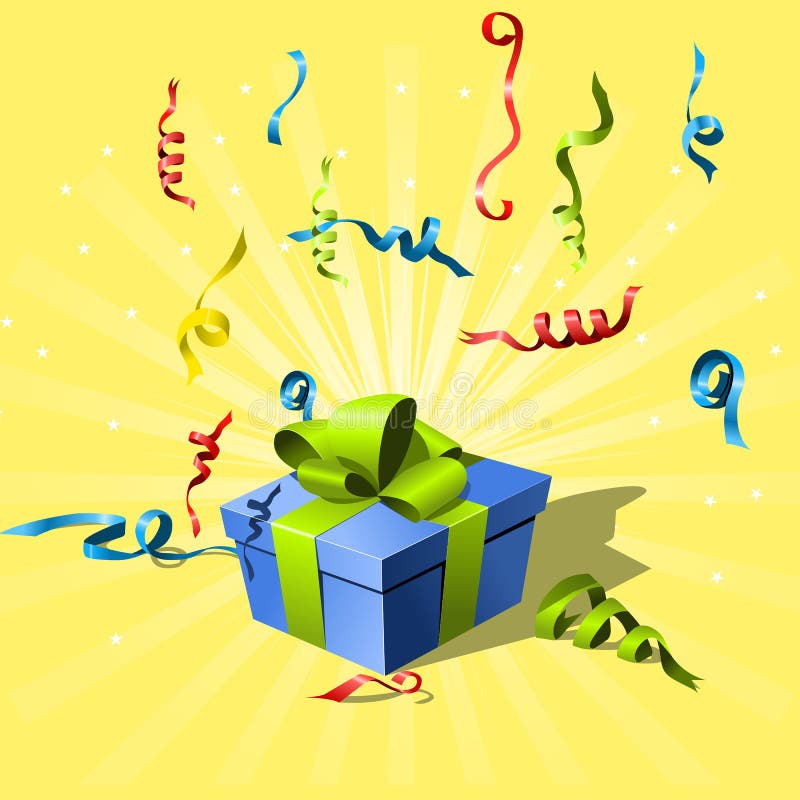 Flying confetti and gift box