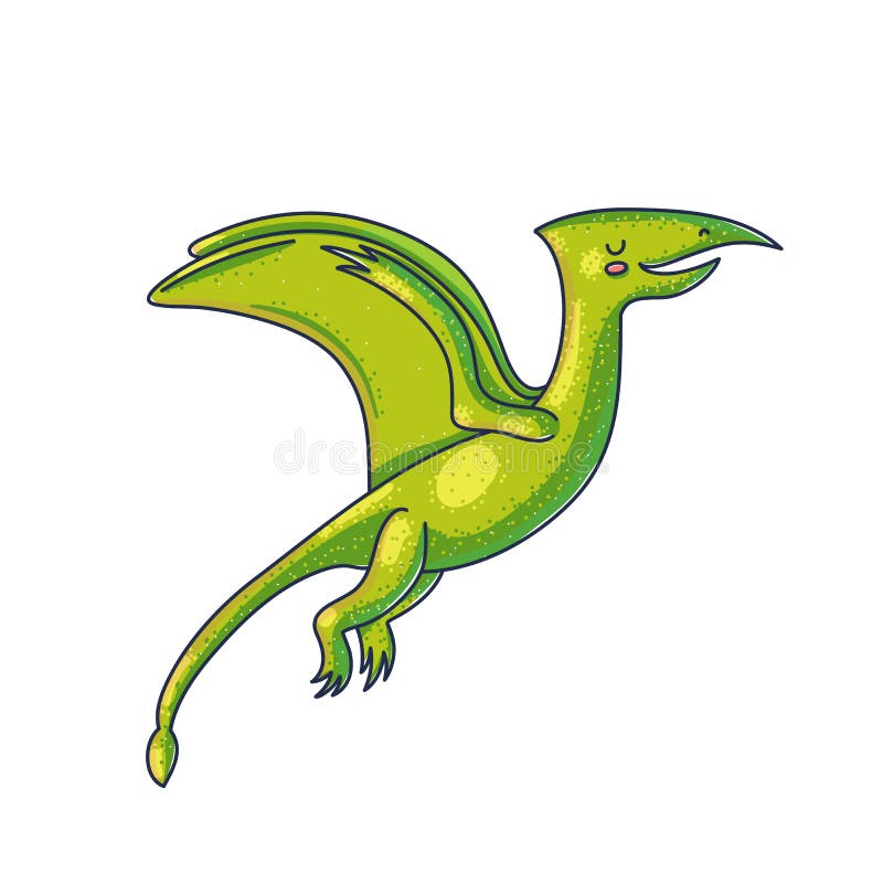 Prehistoric Reptile Of The Jurassic Period Flying Yellow Green Pterodactyl  With Grey Wings Funny Character Stock Illustration - Download Image Now -  iStock