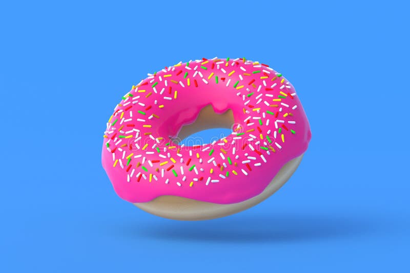 Flying Donut on Blue Background. Homemade Bakery. Break Time. Sweet ...