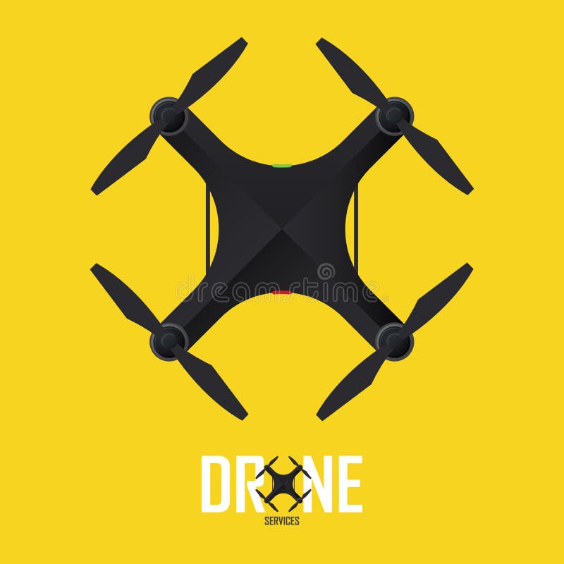 Flying drone icon in flat design. Yellow Background. Vector. royalty free illustration