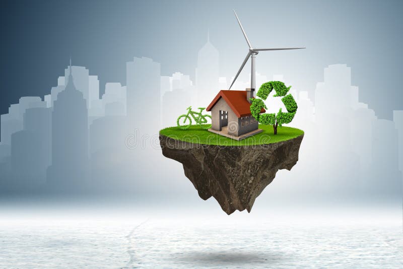 The flying floating island in green energy concept - 3d rendering vector illustration