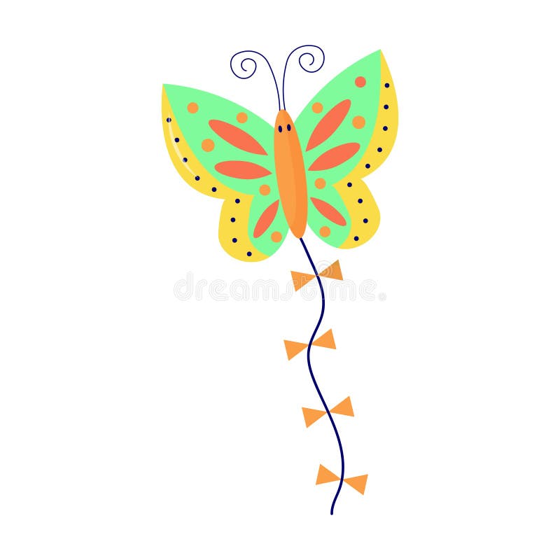 Flying kite-balloon in the shape of butterfly on white background. Outdoor summer activity toy. Festival symbol