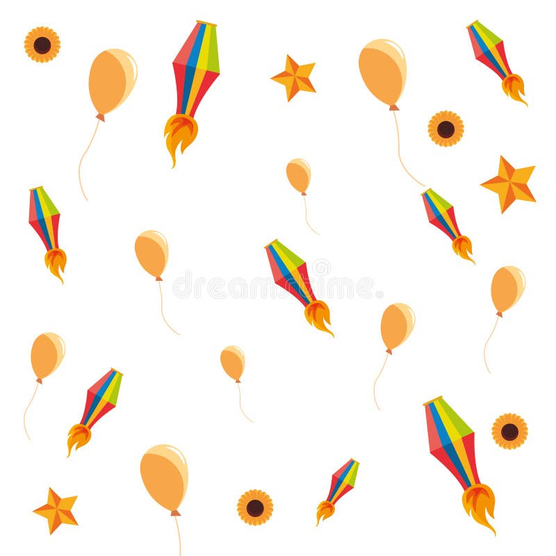 Flying Lantern Flame and Balloons Decoration Pattern Stock Illustration