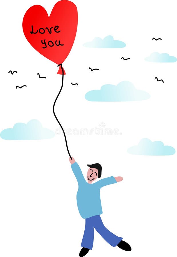 Flying man by love balloon stock vector. Illustration of cartoon