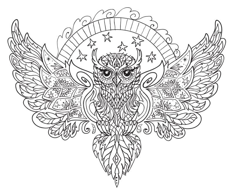 Decorative Owl on a Flowering Branch Coloring Book for Adults. Hand Drawn  Decorative Owl for the Anti Stress Coloring Page Stock Vector -  Illustration of abstract, drawn: 116211446