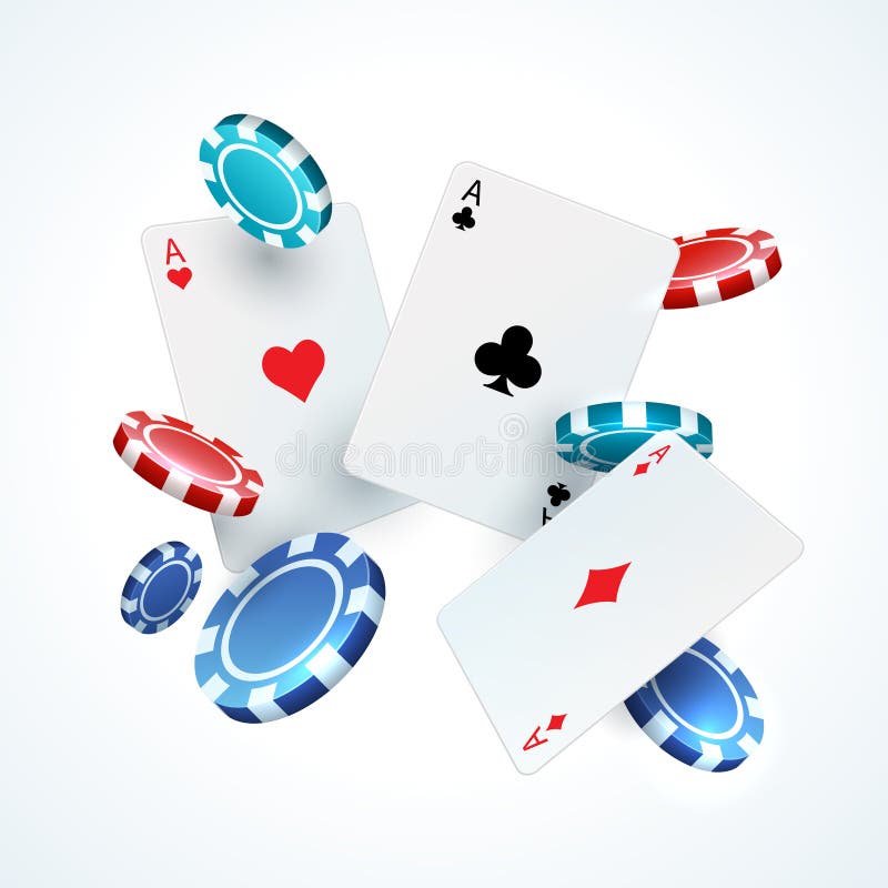 Flying poker cards, chips. Casino gambling realistic 3D falling play card and plastic red and black chip. Vector vector illustration Flying poker cards, chips. Casino gambling realistic 3D falling play card and plastic red and black chip. Vector vector illustration