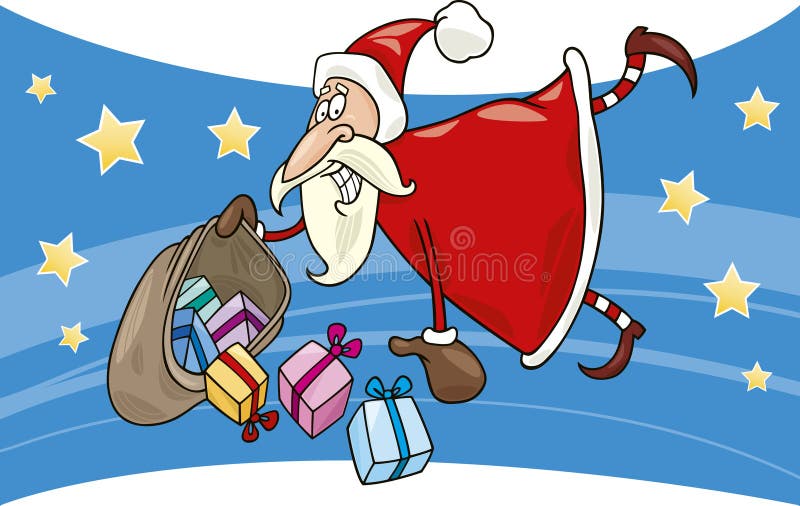 Flying santa with gifts stock vector. Illustration of sack 16708628