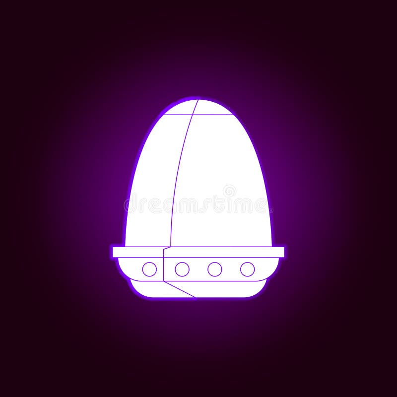 Flying saucer outline icon in violet neon style. Elements of UFO illustration line icon. Signs, symbols and s can be used royalty free illustration