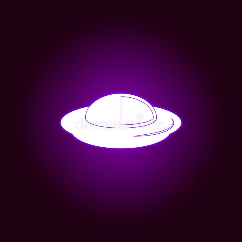 Flying saucer outline icon in violet neon style. Elements of UFO illustration line icon. Signs, symbols and s can be used stock illustration