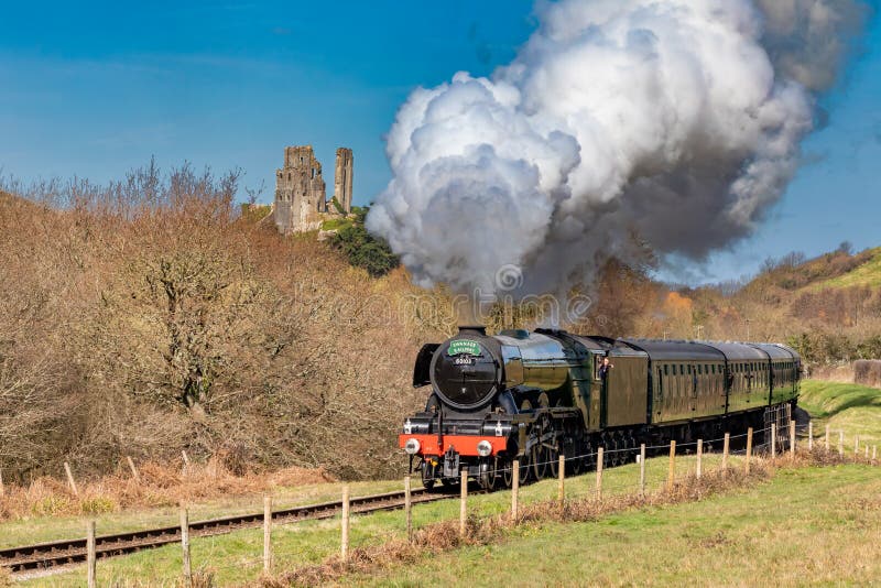 The Flying Scotsman at Corfe Castle, Dorset, UK