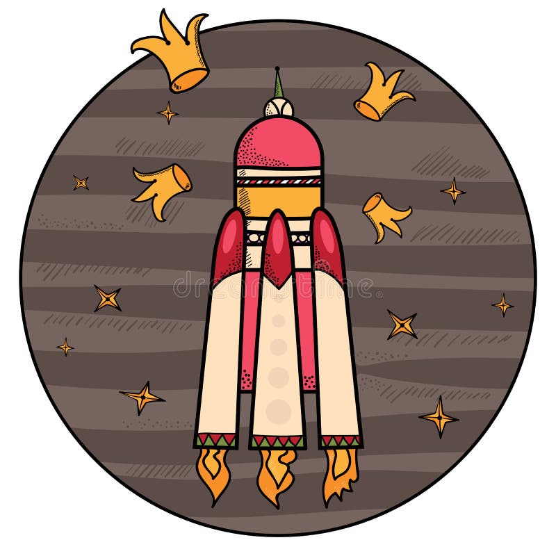 Flying spaceship and crowns royalty free illustration