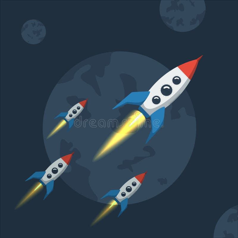 Flying spaceship in outer space. royalty free illustration