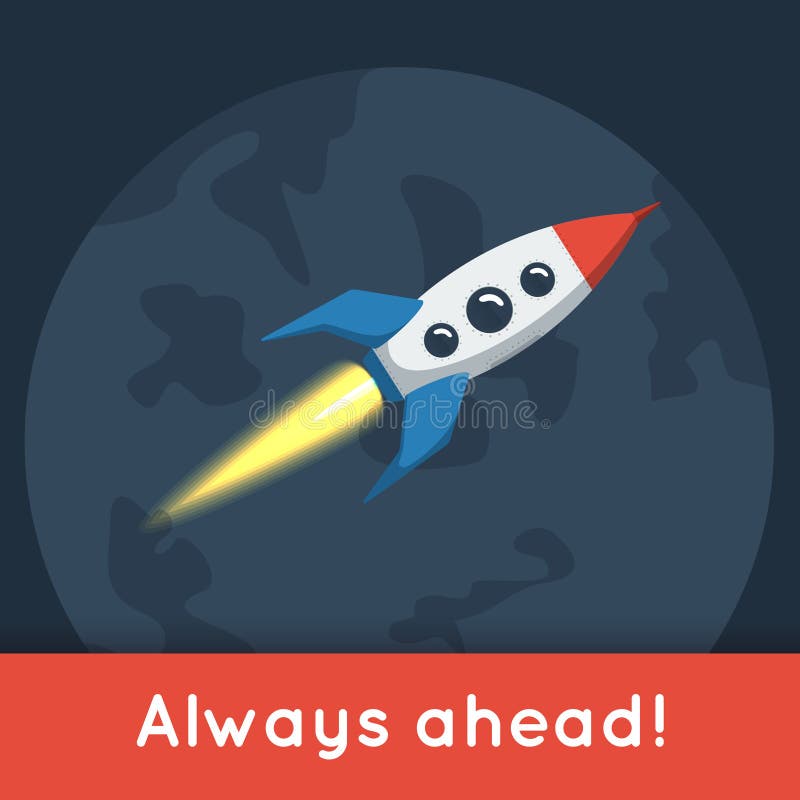 Flying spaceship in outer space. vector illustration