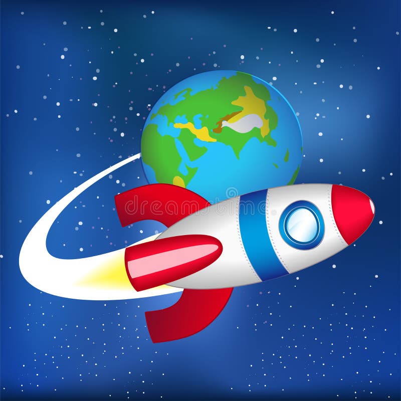 Flying spaceship in space vector illustration