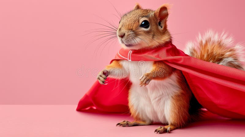 Flying squirrel superhero in cape on gradient pastel background with ample space for text placement vector illustration