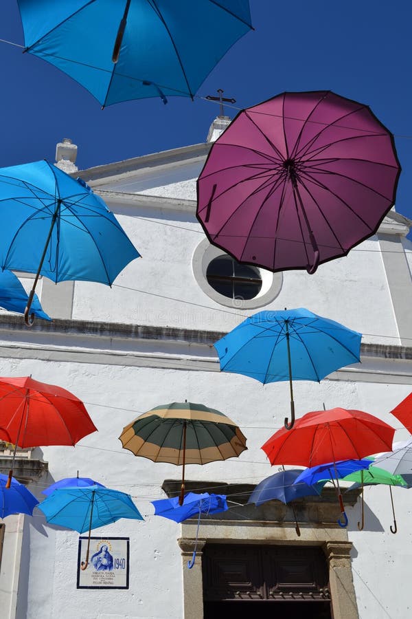Umbrellas Flying At Evora, Portugal Stock Photo Image of summer