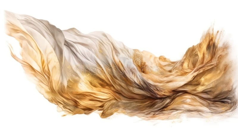 Flying white and gold fabric on a white background stock illustration