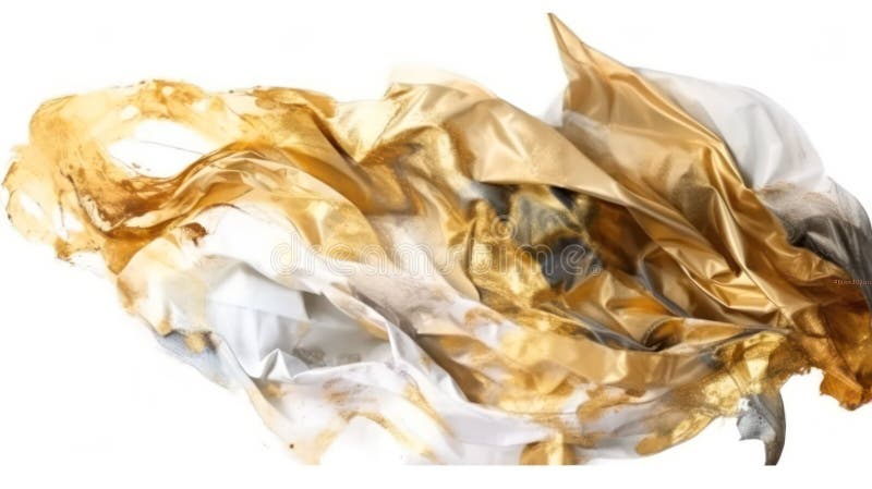 Flying white and gold fabric on a white background vector illustration