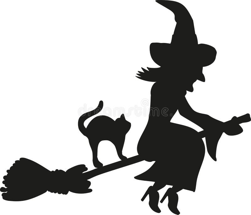 Download Free SVG Cut File - Halloween Witch Flying With Broom And Hat. 