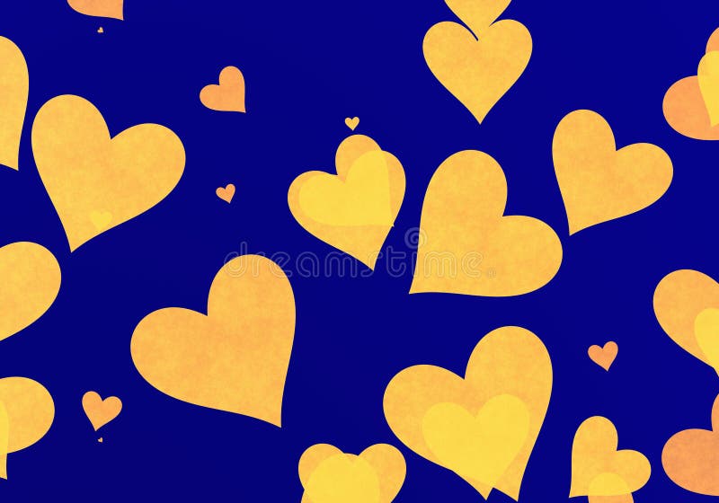 Flying Yellow Hearts on Blue Backgrounds Stock Image Image of