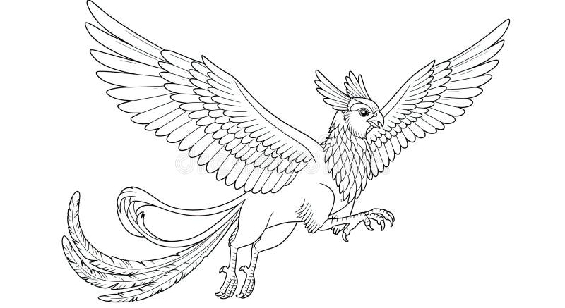Illustration av en flygande Huma-fågel, en persisk mytisk griffinliknande varelse, i en majestätisk pose med vingarna vidöppna i e stock illustrationer