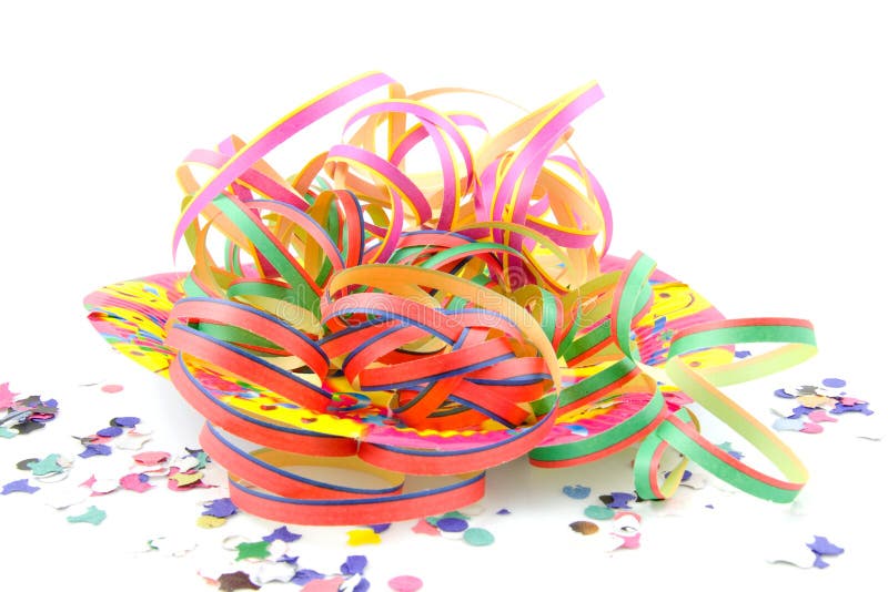 Colorful party streamers and conetti isolated on white background. Colorful party streamers and conetti isolated on white background