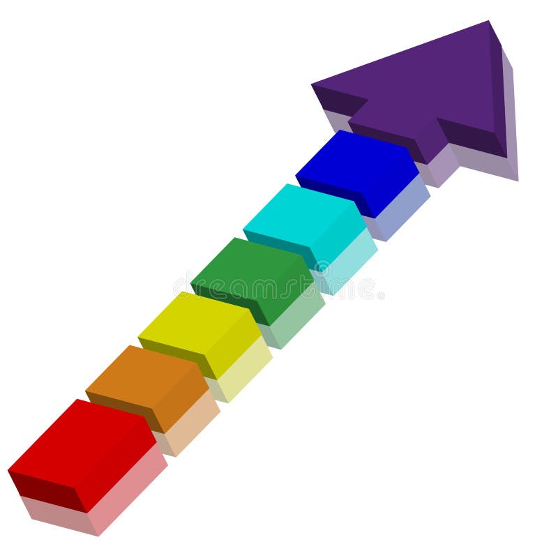 3d arrow consisting of separate blocks painted in rainbow colors for designers for various necessities. 3d arrow consisting of separate blocks painted in rainbow colors for designers for various necessities.