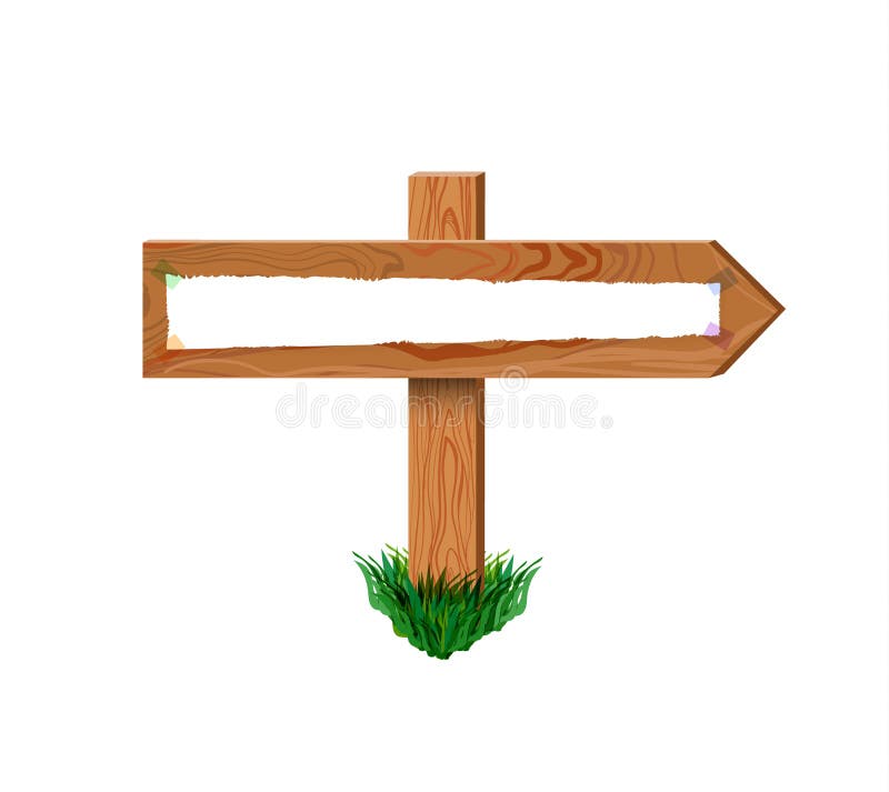 Flèche en bois de vecteur, rétro panneau avec attaché par le papier de bande, calibre vide de cadre avec l'herbe illustration libre de droits Flèche en bois de vecteur, rétro panneau avec attaché par le papier de bande, calibre vide de cadre avec l'herbe illustration libre de droits