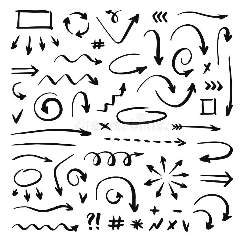 Flèches tirées par la main de vecteur réglées sur le fond blanc illustration libre de droits Flèches tirées par la main de vecteur réglées sur le fond blanc illustration libre de droits