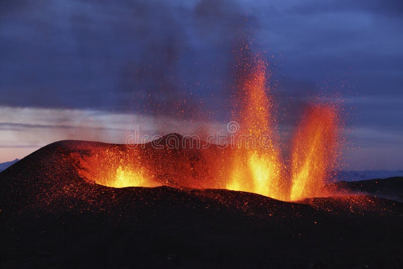 Molten lava erupts from Eyjafjallajokull Fimmvorduhals Iceland. Molten lava erupts from Eyjafjallajokull Fimmvorduhals Iceland