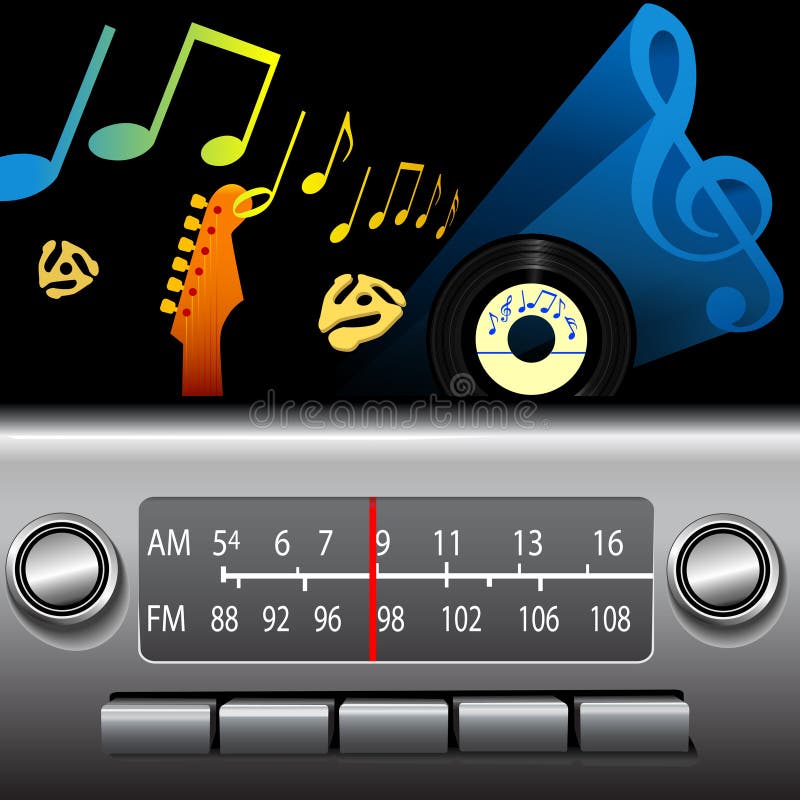 Am FM Drive Time Dashboard Radio Music Broadcast Stock Vector -  Illustration of guitar, broadcast: 6930068