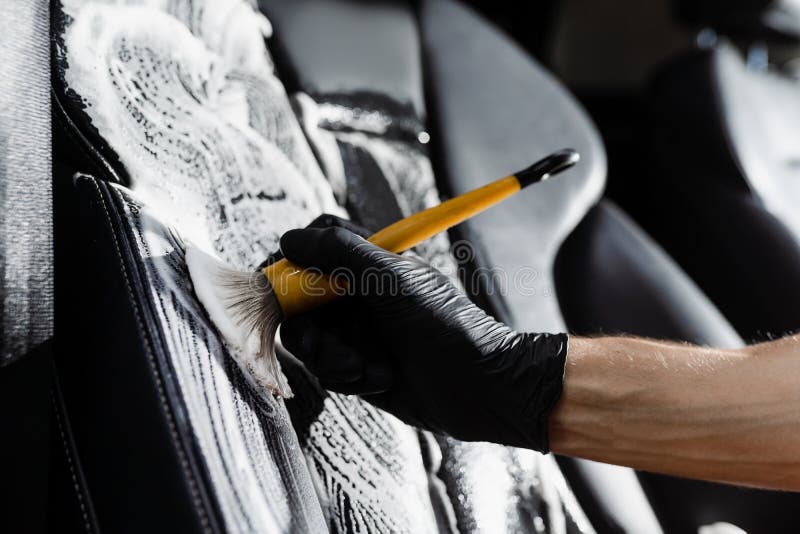 Automobile Detailing Service. Car Interior Cleaning Stock Photo