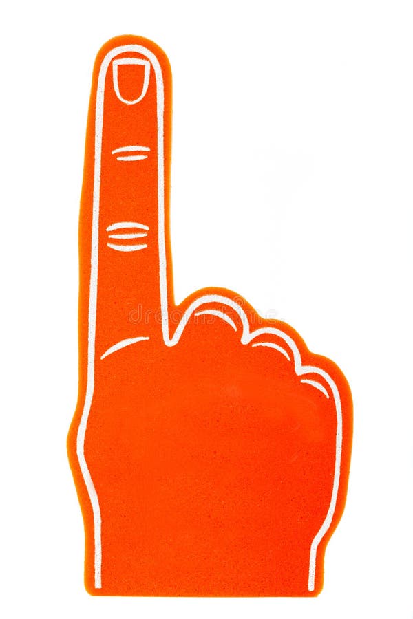 An orange foam fan finger on a white background royalty free stock image.