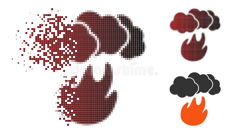 Foc cu semiton pixeli fragmentat cu pictogramă fum stock illustration