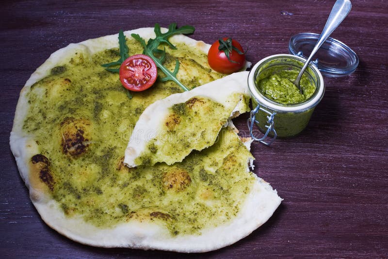 Focaccia Italian Flat Bread with Pesto Stock Image Image of pesto