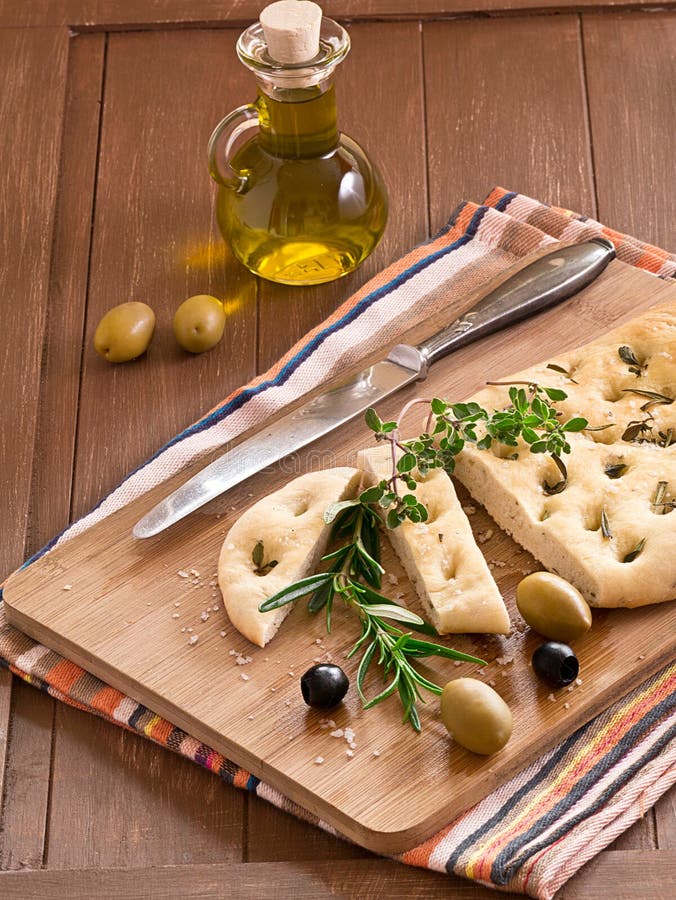 Focaccia with Olive Oil and Fresh Herbs Stock Image Image of crispy