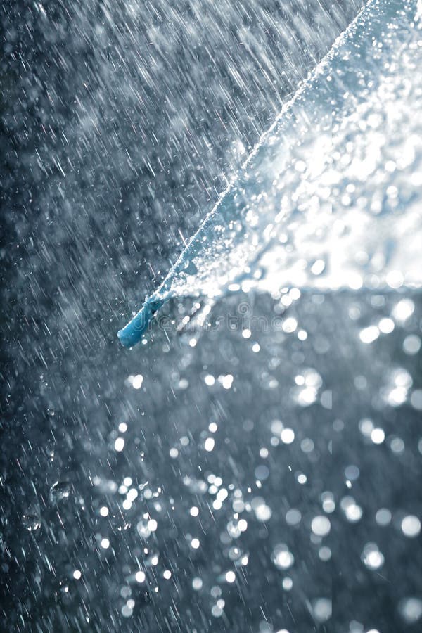 Foco seletivo para o fim acima de uma peça do guarda-chuva que tem a chuva d fotos de stock royalty free Foco seletivo para o fim acima de uma peça do guarda-chuva que tem a chuva d fotos de stock royalty free