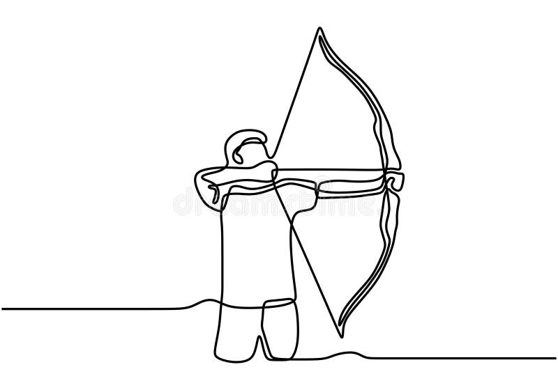 Focus and concentration Single continuous line drawing. Professional archer man with bow and archery