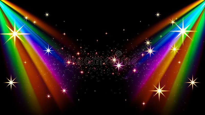 Focus light like rainbow Stars illustration dark background stock photo
