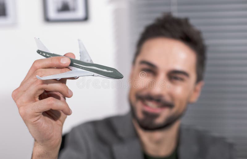 Smiling adult with flying toy stock image Smiling adult with flying toy stock image