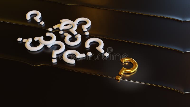 Focus on One Big Gold Question Mark and some different White Question Mark put on a Dark Metallic surface vector illustration