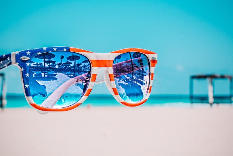 Focus Photography Of American Flag-accent Wayfarer-styled Sunglasses With Sea Background Free Public Domain Cc0 Image