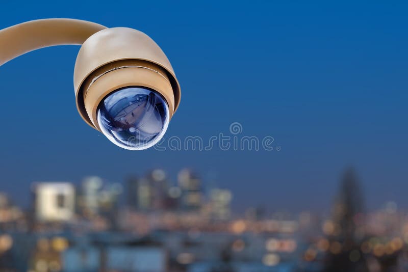 Security CCTV Camera Monitoring System with Panoramic View of a City on