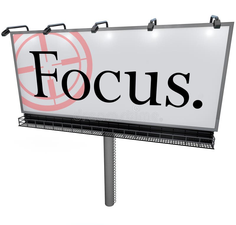 Focus Word Billboard Aiming Goal Concentrate Mission Stock Illustration