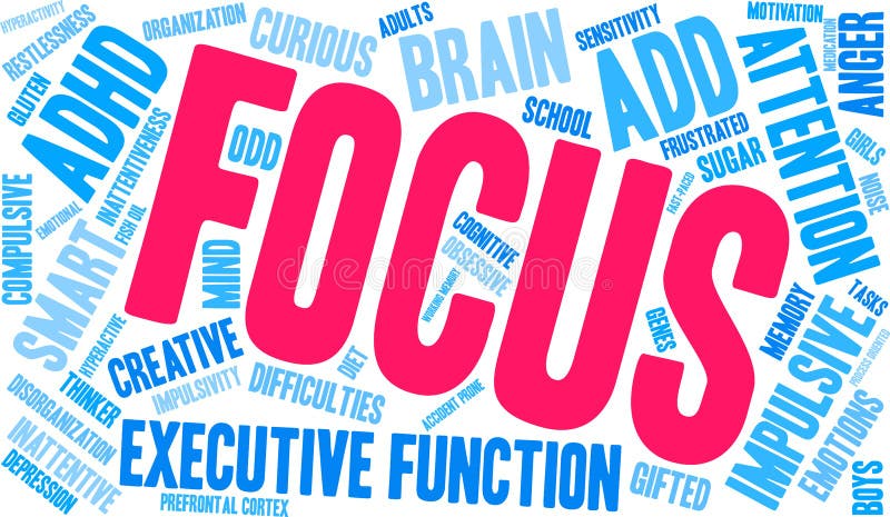 Focus Word Cloud stock illustration. Illustration of disorganization