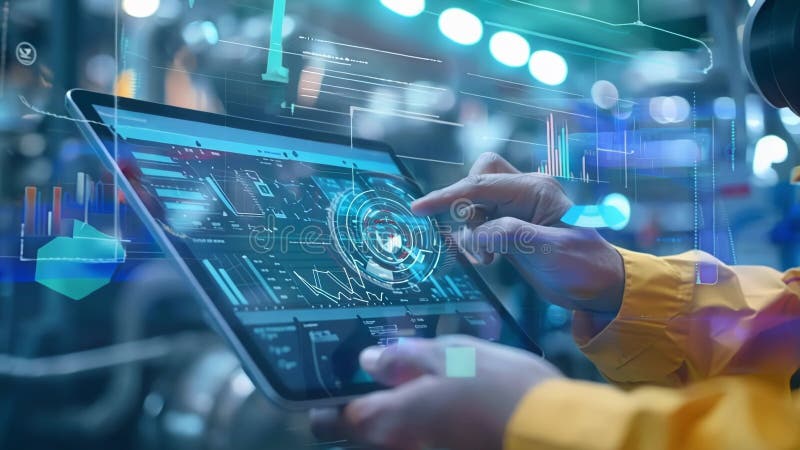 Industrial engineer using digital tablet monitoring production line in factory royalty free illustration