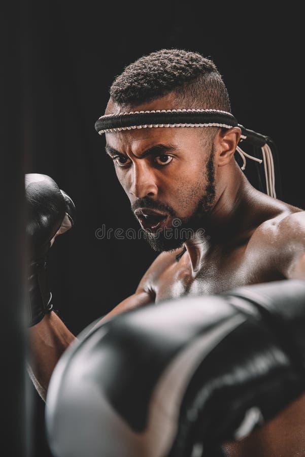 Focused Muay Thai Fighter Training on Black Stock Photo Image of