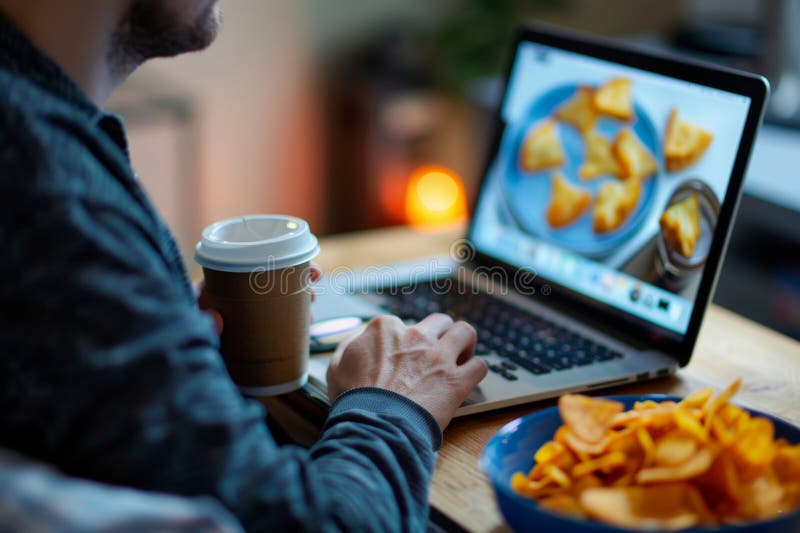 A young, focused professional in a modern home office, actively participating in a video conference with a determined expression, surrounded by subtle signs of productivity like a well-organized desk and a whiteboard with ideas